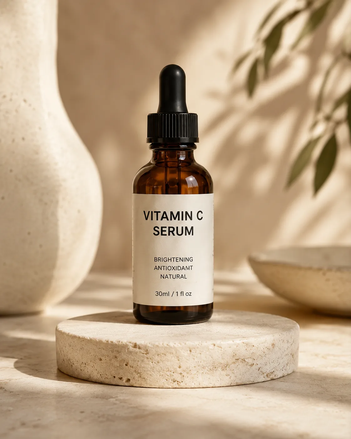 Premium studio image candidate for a vitamin C serum bottle